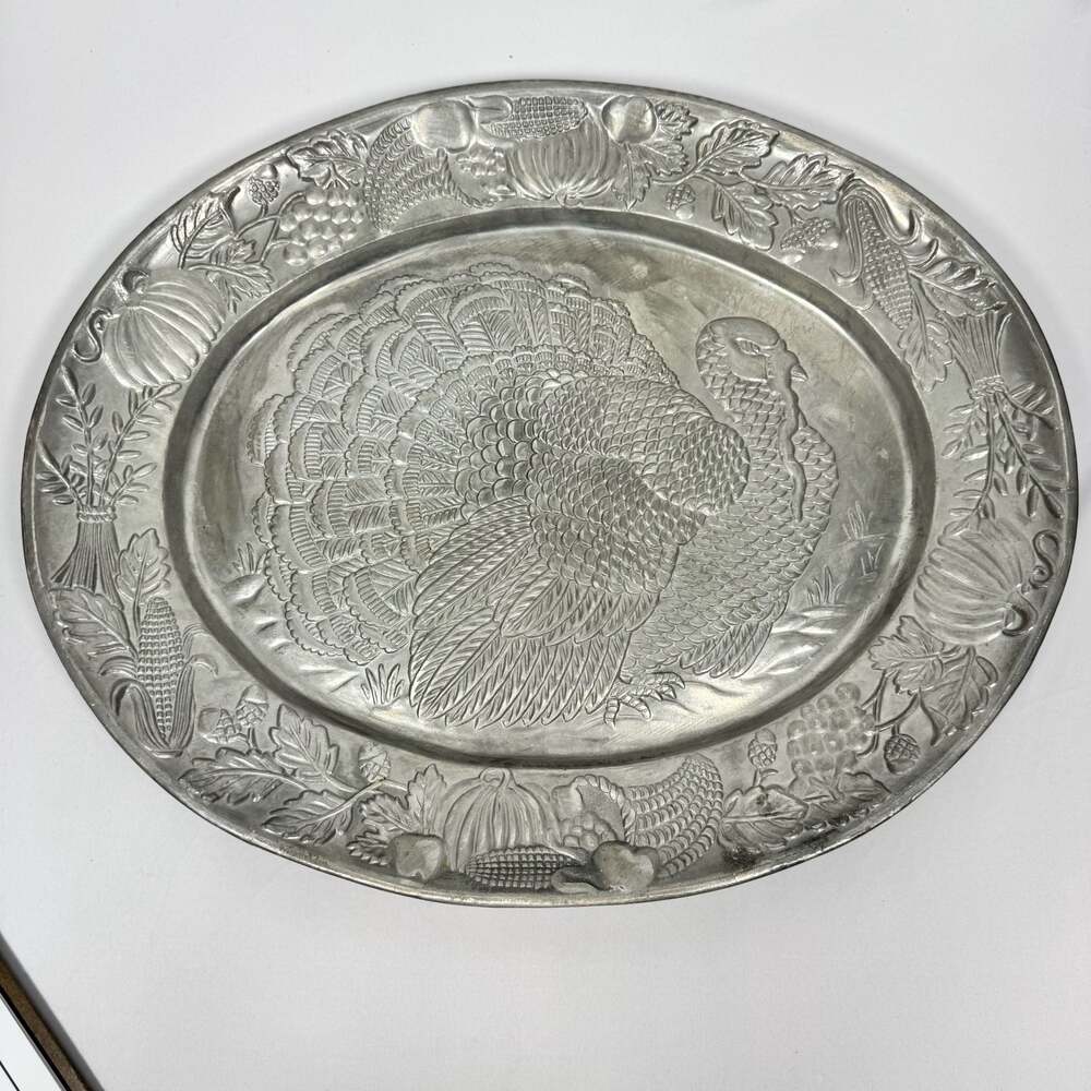 Large Cast Aluminum Turkey Serving Platter Tray 18.5"x13"